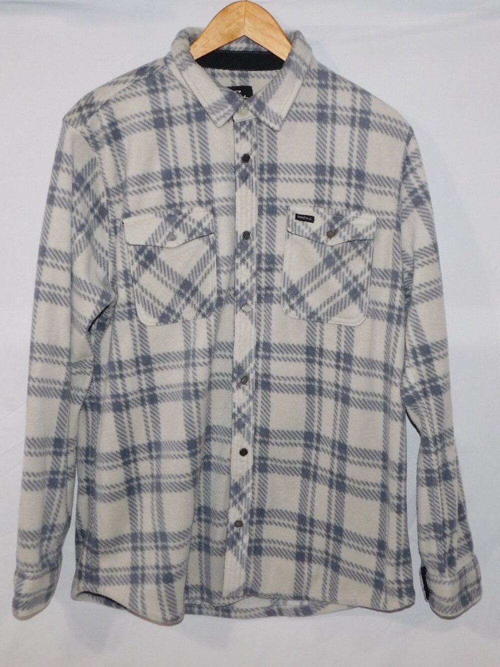 O'Neill Glacier Plaid Superfleece Shirt Two Tone Gray Snap Front Mens L Fleece